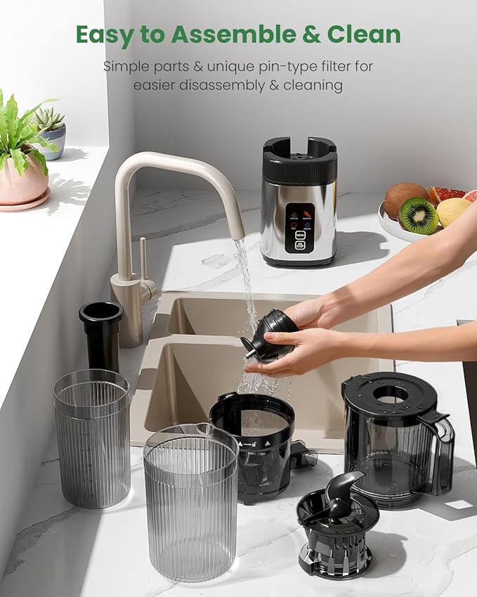Kismile Cold Press Juicer Machine with Touch Control & 3 Modes, 4.5” Wide Feed Chute Slow Juicer for Whole Fruits & Vegetables, Stainless Steel Juicer Press, Easy to Clean, High Juice Yield for Home