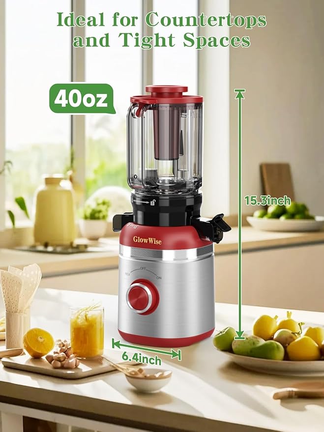 Juicer Machines, Cold Press Juicer for Whole Vegetables & Fruits, Slow Masticating Juicer Maker with Wide Feed Chute, High Juice Yield, Quiet Motor, Easy to Clean, Orange Extractor, Christmas Red