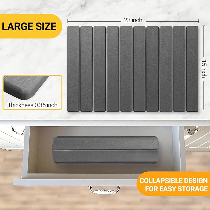 Large Stone Dish Drying Mat for Kitchen Counter - 23"x 15" Super Absorbent Diatomaceous Earth Fast Drying Mat - Collapsible, Easy-to-Clean, Minimalist Design