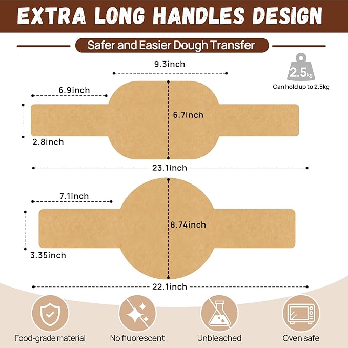 PLAPITATE Parchment Bread Sling for Dutch Oven, Non-Stick Unbleached Bread Baking Mat, 50 Pcs Disposable Bread Sling for Sourdough Tools ＆ Accessories (Oval and Round)