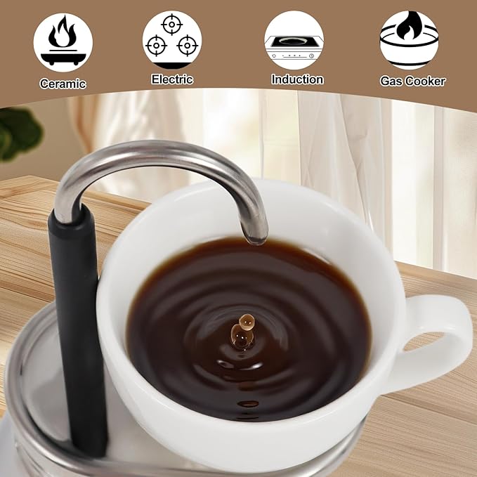 Uncoated 1 Cup Single Tube Moka Pot 304 Thickened Stainless Steel Mini Coffee Maker Stovetop Espresso Coffeemaker Italian Classic Style Brewing Greca Cafe Mocha for Camping Travel Home 90ml