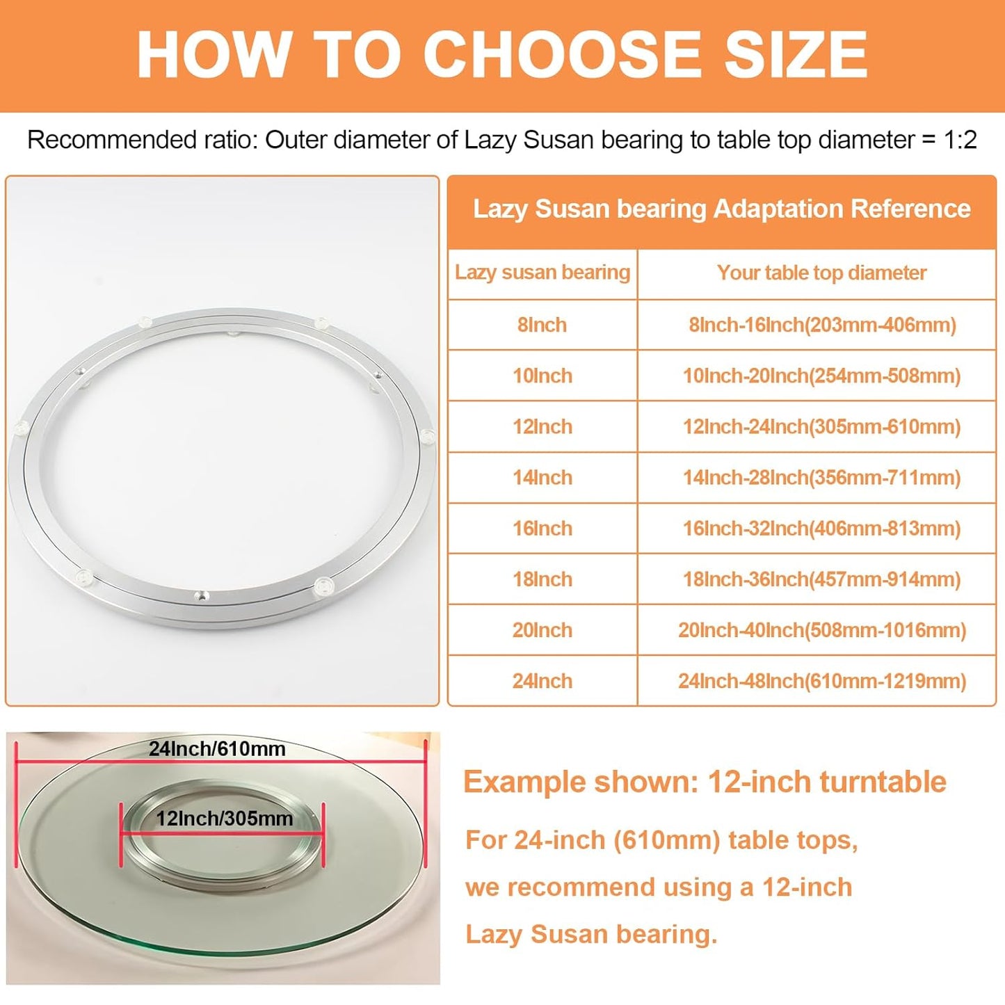 TamBee Aluminum Lazy Susan Heavy Duty Metal Rotating Hardware Turntable Bearing Ring Lazy Susan Base Only (8-Inch Heavy Duty)