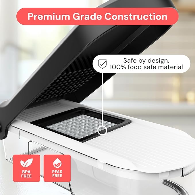 Fullstar Mandoline Slicer for Kitchen - Vegetable Chopper, Onion Potato Food Veggie Fruit Slicer and Cutter with Container, Kitchen Gadgets & Accessories, Home Essentials (6-in-1, Full White)