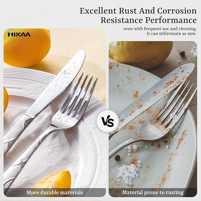 HIKAA Silverware Set, 65-piece Silverware Set with Serving Utensils Set, for Kitchen, Home, Wedding, Party, Mirror Polished and Dishwasher Safe