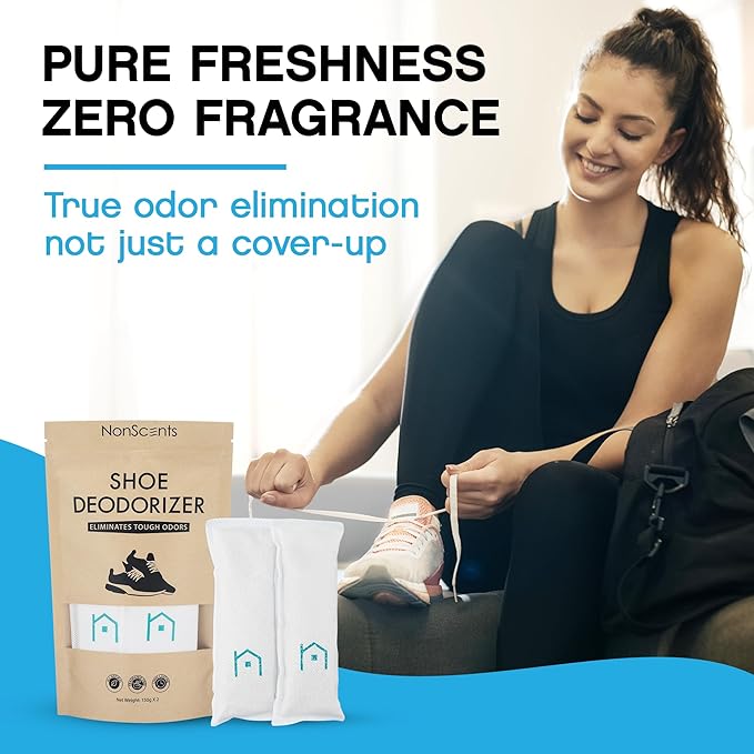 NonScents Shoe & Refrigerator Deodorizer Bundle - 2 Pack (4 Count) Shoe Odor Eliminator & 4 Refrigerator Deodorizer - Powerful, Reusable Odor Absorbers for Shoes, Fridge, Closets - Unscented Freshness