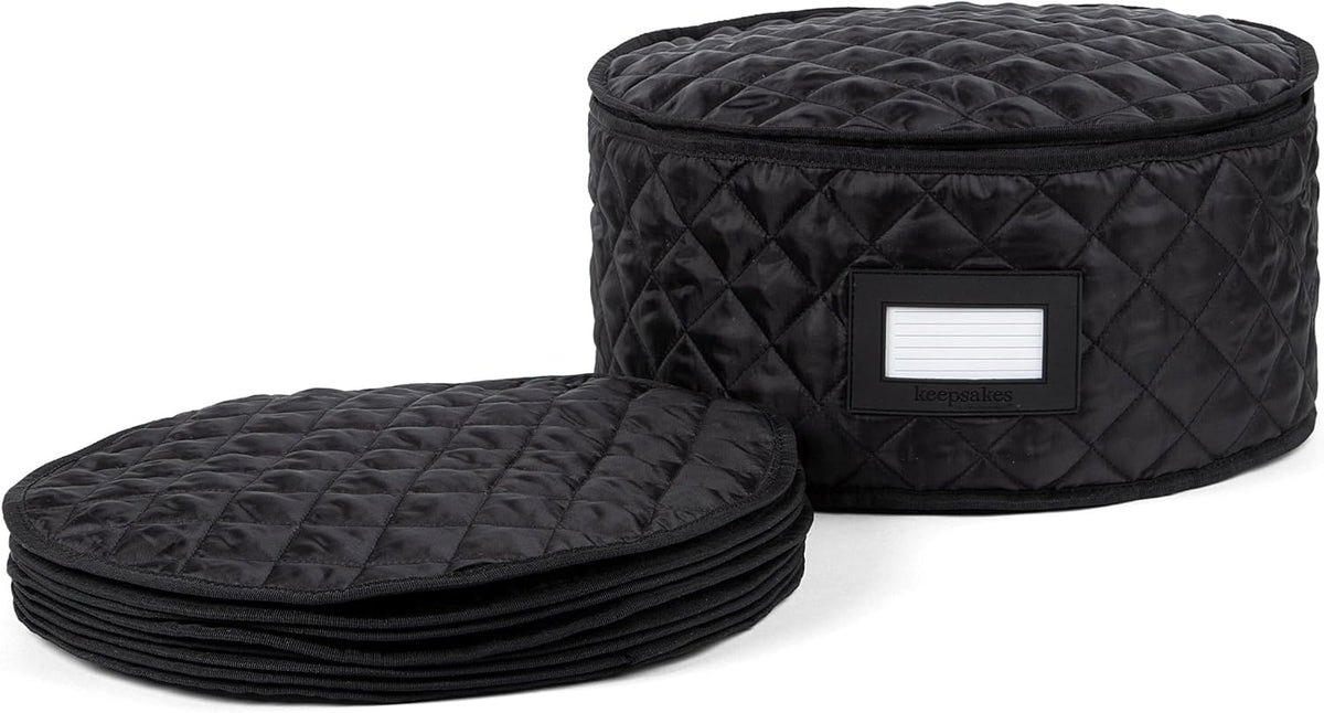 Covermates Keepsakes - Dish Storage - Padded Protection - ID Window - Stain Resistant - Machine Washable - China Storage, Black