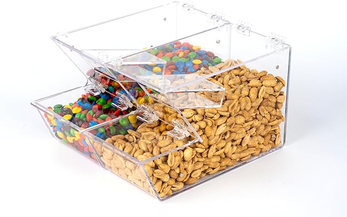 Inevibe Candy Bin Topping Dispenser - Acrylic Bulk Sprinkle Container with Scoop, Stackable & Magnetic for Multiple Holders - For Cereal, Nuts, Candies & Snack Food Storage - 2 Pack