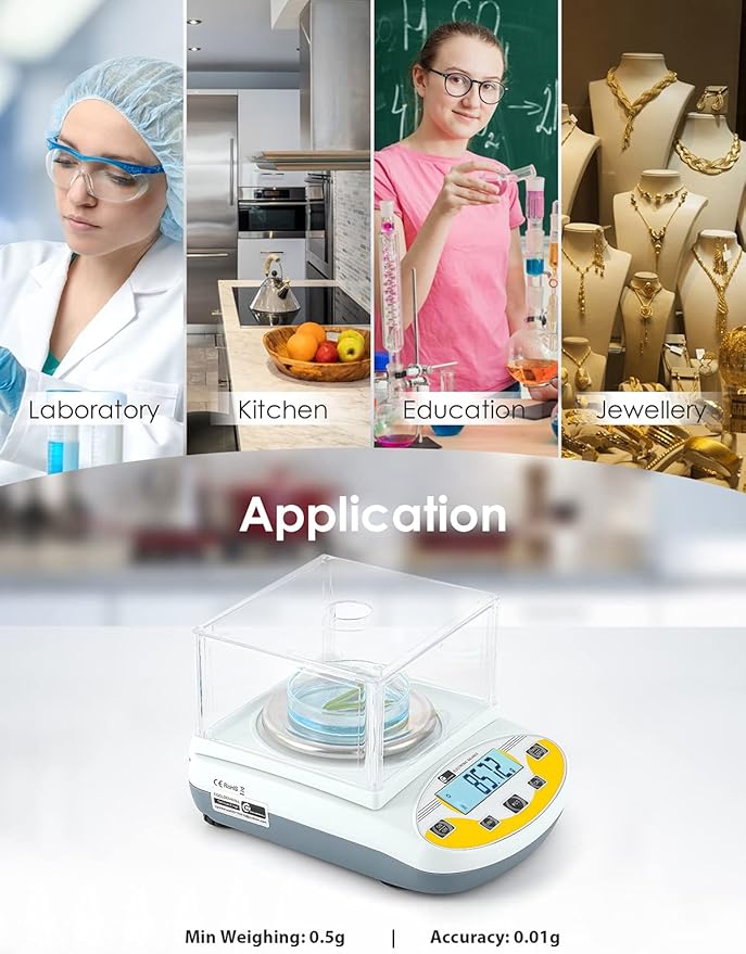 CGOLDENWALL Precision Lab Scale 1000gX0.01g Analytical Electronic Balance Digital Laboratory Scale Precision Jewelry Scales Kitchen Precision Weighing Electronic Scales Calibrated 110V (1000g, 0.01g)