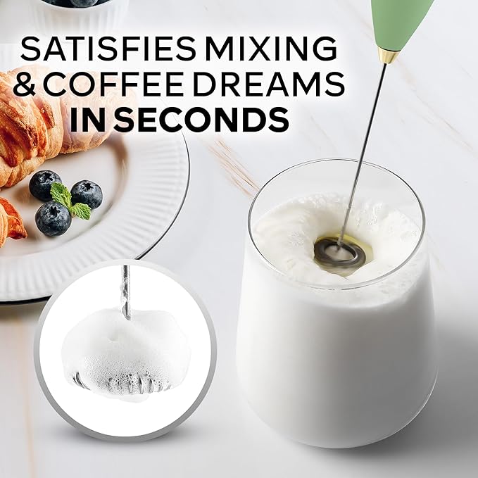 Zulay Kitchen Powerful Milk Frother Wand With 4 AA Duracell Batteries - Ultra Fast Handheld Drink Mixer - Electric Whisk Foam Maker for Coffee, Lattes, Cappuccino, Matcha & Creamer - Forest Gold