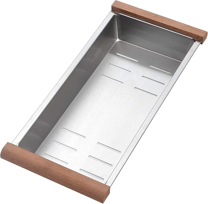 STARSTAR Stainless Steel Colander For Workstation Kitchen Sink (Wood Cover, 15.7/8 W - 8 L)