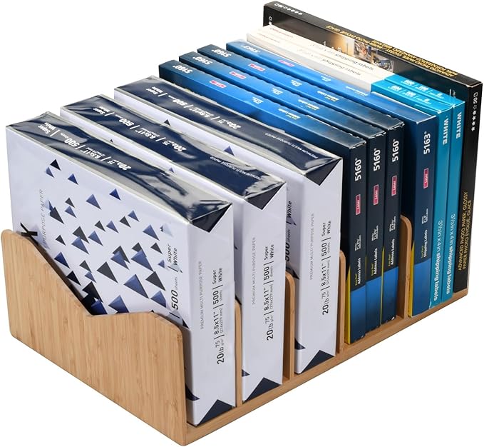 MobileVision Bamboo Paper Holder and Label Organizer Dividers for Office Organization and Storage, 5 wide dividers for Books, Binders, Files, Boxed Labels and more