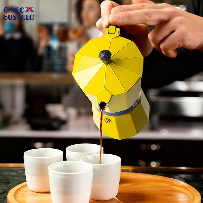 LORD'S ROCKS Café Bustelo Stovetop Espresso Maker – 300 ml Cup Moka Pot Coffee Percolator, Durable Aluminum with Heat-Resistant Handle, Bold Yellow Design – Authentic Café-Style Coffee at Home