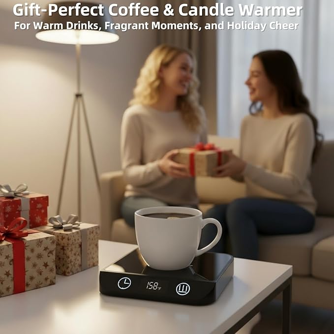 Coffee Mug Warmer & Candle Warmer 46W Electric Cup Warmer for Desk - Smart Digital Display 6 Heat Settings Timer Auto Shut-Off Work from Home Office Gift (Black)