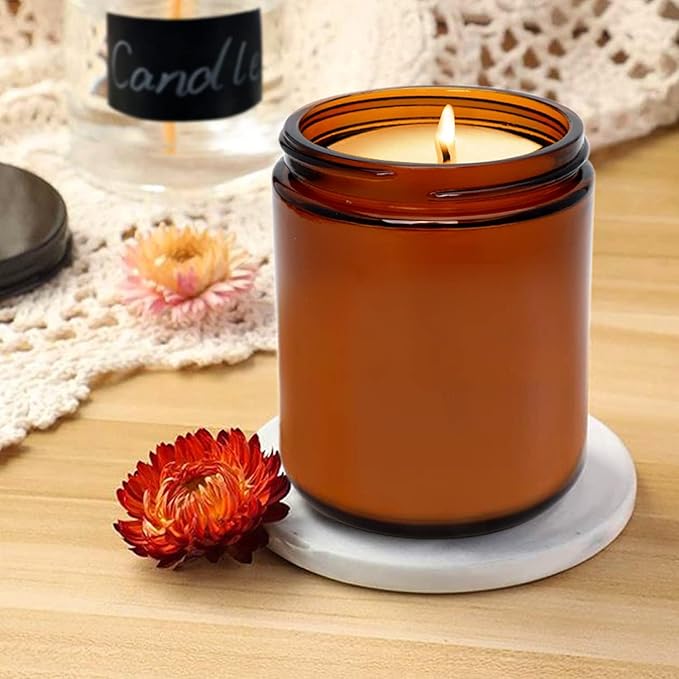 8oz Amber Candle Jars Set of 3,Round Glass Jar with Black Lids,Empty 250ml Glass Candle Making Jar Bulk Thick Small Food Storage Jars for Spice,Candy,Powder
