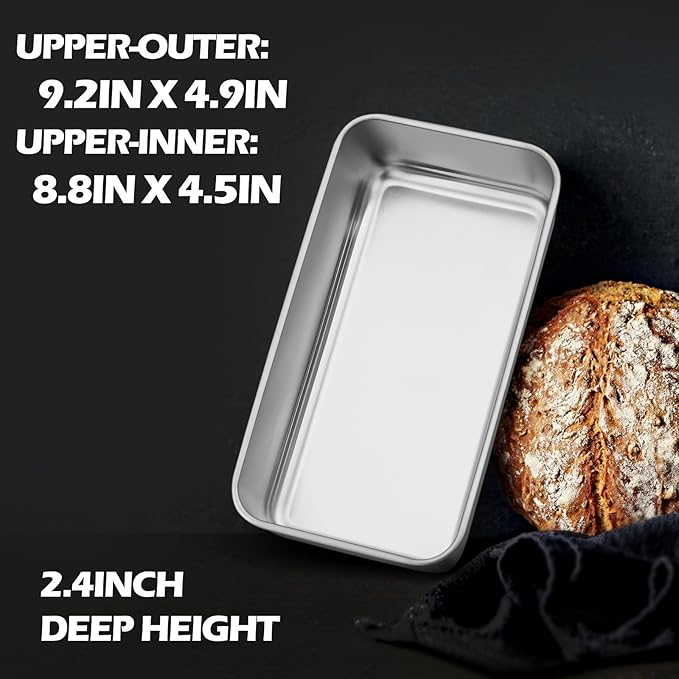 Leonyo Loaf Pan for Baking Bread, 9x5IN Stainless Steel Bread Loaf Pan for Homemade Meatloaf, Cakes, Brownies, Lasagnas, Dishwasher Oven Safe