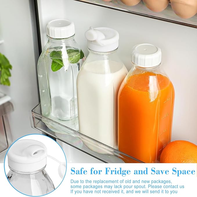 Syntic Square Liter Glass Milk Bottles with Airtight Lid - 100% Leak-Proof Heavy Duty Screw Cap, 32 Oz Glass Juice Bottles w Scale Mark, Reusable Jugs Pitcher for Homemade Juice(Extra 1 Lid and Pen)