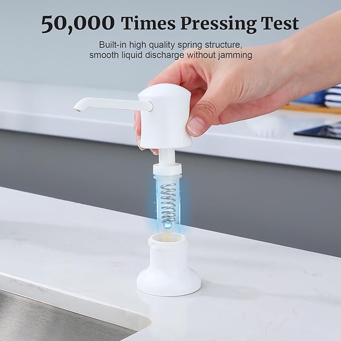 White Sink Soap Dispenser for Kitchen Sink (White), Built-in and Refill-from-Top Design with Liquid Hand & Dish Soap Bottle