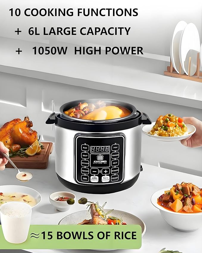 Electric Pressure Cooker, 5 Quart Stainless Steel Multi-Function Electric Cooker, Slow Cooker With 24-Hour Reservation Function, Suitable For Meat, Cake, Congee, Rice, etc., Black