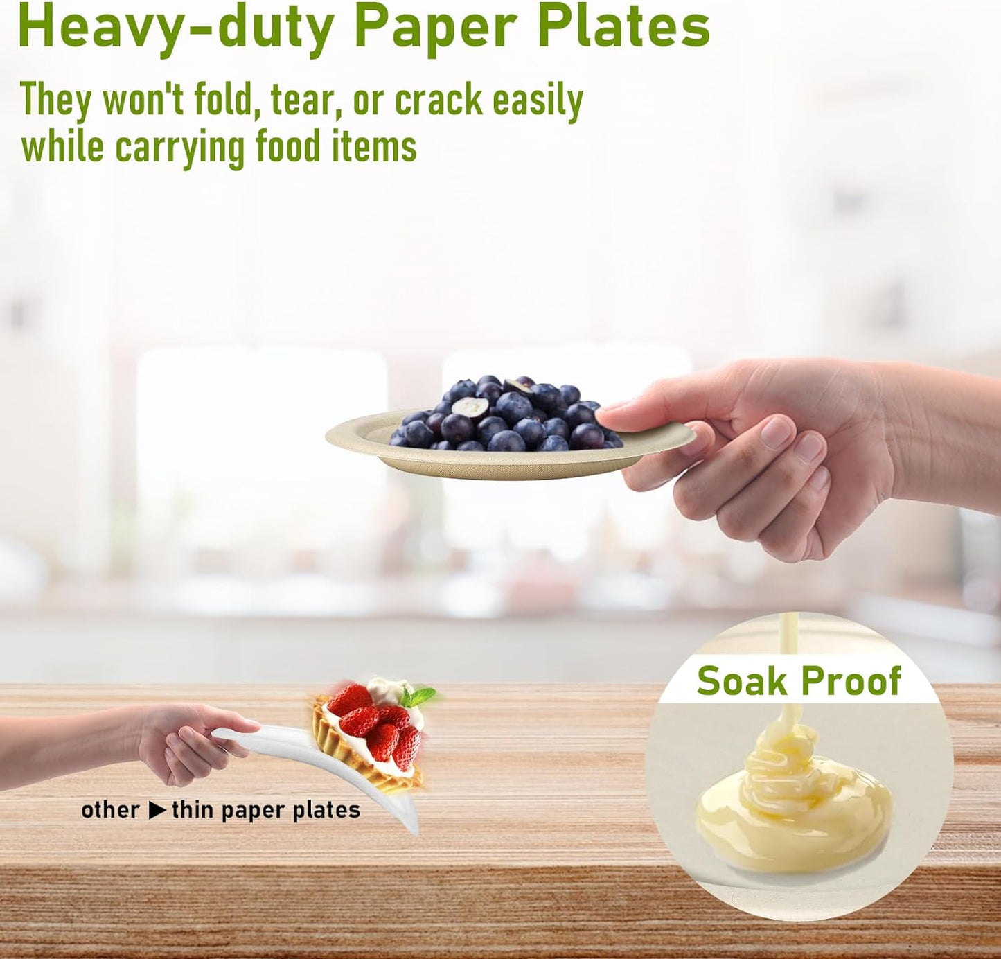 Small Eco Friendly Compostable Dessert Plates, 6 inch, 200 Pack, Sugarcane Biodegradable, Brown