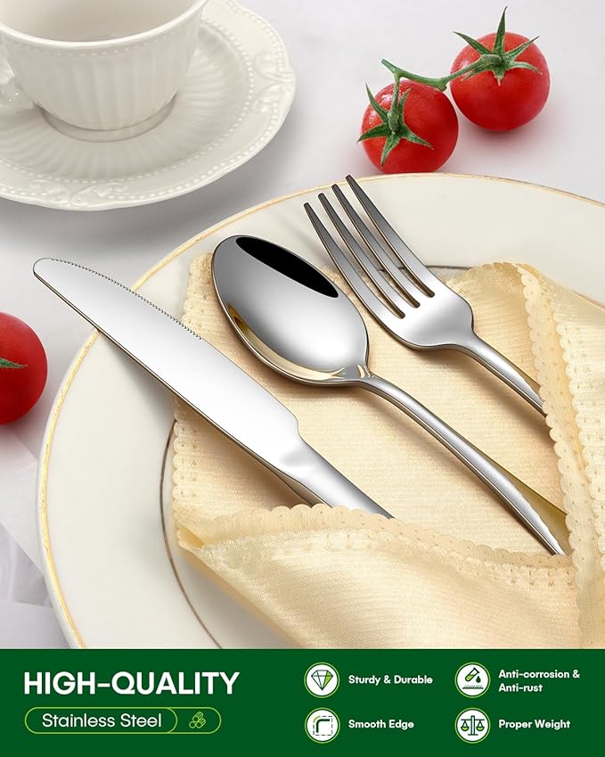 PHILIPALA 72 Pcs Silverware Set with Steak Knives Food-Grade Stainless Steel Flatware Set for 12 Mirror Cutlery Include Forks Spoons and Knives Set Dishwasher Safe Utensil Sets for Home Restaurant