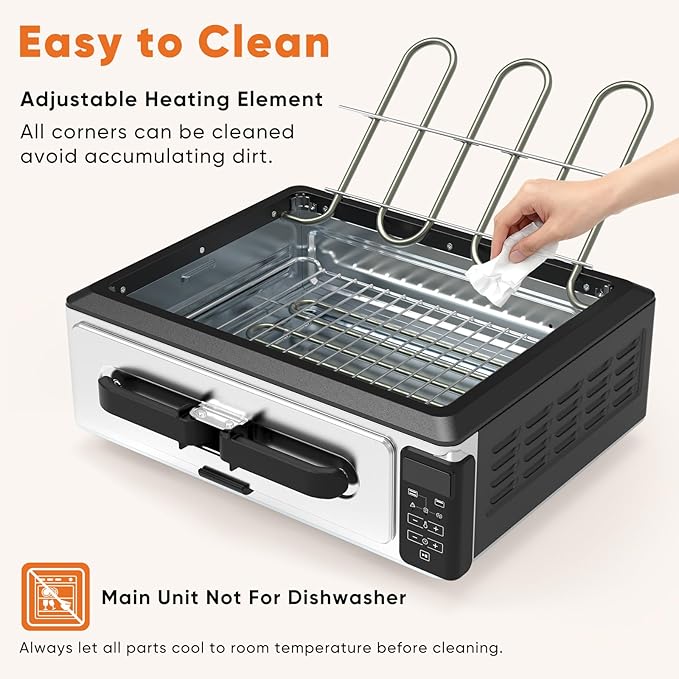 OLIXIS Electric Grill Indoor for Steak and Veggies, Smokeles Griddle with Lid for Kitchen Cooking, Countertop Oven Includes Temp Control/Grill Plate/Splash Guard/Crumb Tray, Black/Silver
