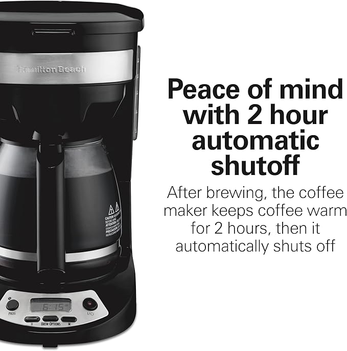 Hamilton Beach 12 Cup Programmable Drip Coffee Maker Machine, Regular & Bold Brew Options, Auto Pause and Pour, Glass Carafe, Black with Stainless Accents (46299J)