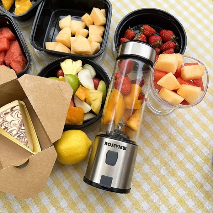 Portable Smoothie blender Glass bottle Mini USB rechargeable 2 battery Handheld Shakes blend Cup USB juicer Cordless Personal smoothies maker mixer (Black Steel)