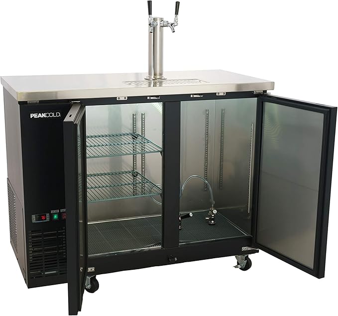 PEAKCOLD 2 Door Commercial Beer Dispenser - Double Tap Keg Cooler - Kegerator; 48" W
