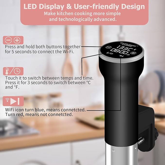 CATTLEMAN Sous Vide Cooker WiFi Kit, 1000W, Waterproof, Sous Vide Machine, Immersion Circulators for Suvee Cooker Kit with Vacuum Bags, Vacuum Pump, Precision Temperature Timer, Noise-free