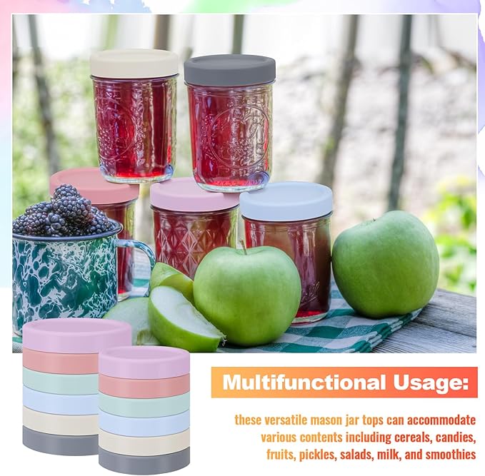 Teenyyou 12 Pcs Mason Jars 6 Wide and 6 Regular Mouth Lids Mason Jar Lids Thickened Leak Proof Lid for 86 mm and 70 mm Wide and Regular Mouth, Reusable Canning Jar Caps(Morandi)