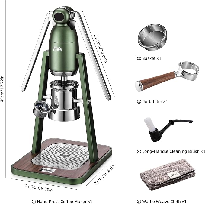 Manual Espresso Maker Set - Hand Press Espresso Machine – 12Bar Pressure Profiling, Dual-Lever Manual Coffee Maker with Pre-Infusion, Portable for Custom Espresso Shots, Stainless Steel (Green)