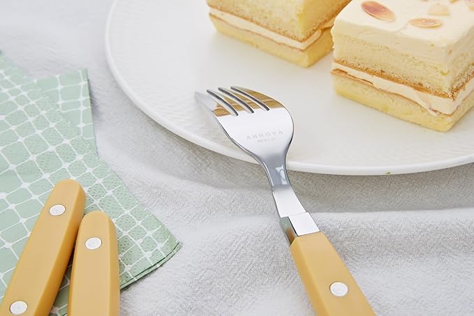 ANNOVA Silverware Set, Retro/Rivet Colorful Stainless Steel Tableware Kitchen Flatware Set Utensils, Includes Dinner Knives, Forks, Spoons, Salad Forks & Dessert Spoons (Ginger Yellow, 20 Pieces)