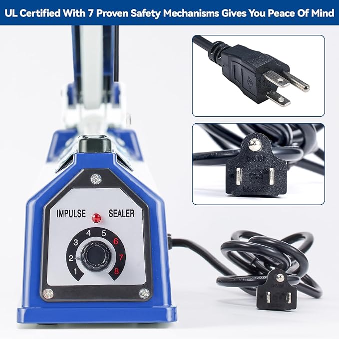 Sealer Pro - 12 inch Impulse Heat Sealer - 7mm Sealing Width - Manual Heat Sealer Machine for All Bags - Most Heavy Duty for Strong, Secure Sealing for Long Term Food Storage, Deep Blue