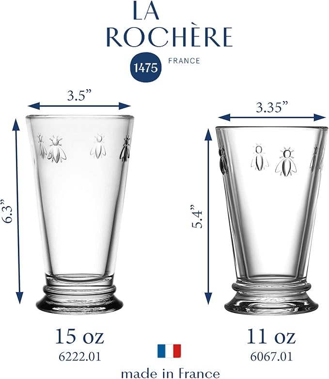 La Rochere Napoleon Bee Old Fashioned Tumbler Set of 6 – La Rochere Bee Glassware Sets – Fancy Glassware Drinking Glasses (11.5 oz)