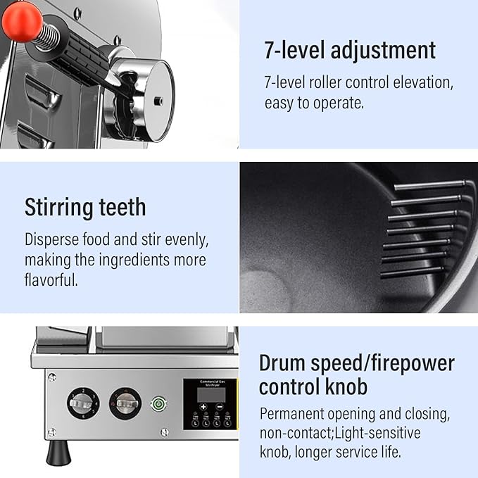 Automatic Stir Fry Machine Countertop Cooker with Water Spray & Drum Design – Natural Gas Smart 360° Cooking Machine Capacity 1.5L-9.3L,110V 100W