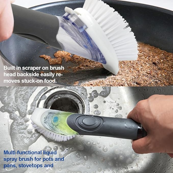 CELOX 24 Pack Non-Scratch Dish Sponge and Dish Brush with Soap Dispenser for Cleaning Pots, Dishes, Bowls, Gray