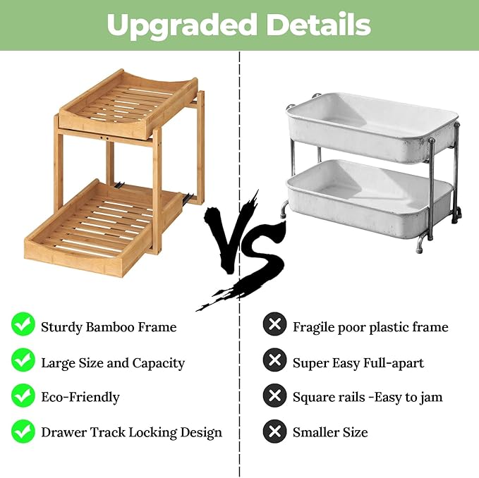 MHXW SXPN Bamboo Under Sink Organizer and Storage, Pull Out Cabinet Organization, 2 Tier Vertical Slide Out Undersink Storage Shelf, Organizer Shelves for Kitchen Bathroom Medicine (Natural, 1 Pack)