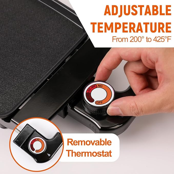 Small Electric Griddle, 10 Inch Mini Ceramic Non-Stick Electric Skillet with Adjustable Thermostat, 1200W Single Serve Grill for Breakfast, Cooking for Pancakes, Eggs, Sausage