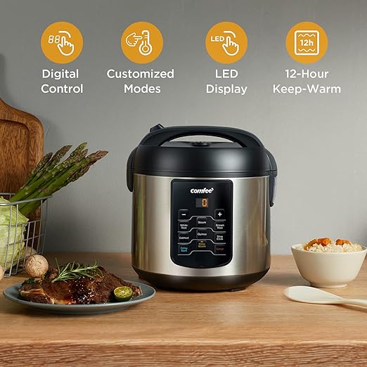 COMFEE' 2QT Multi Cooker Bundle with Zojirushi 3-Cup Rice Cooker, Stainless Steel