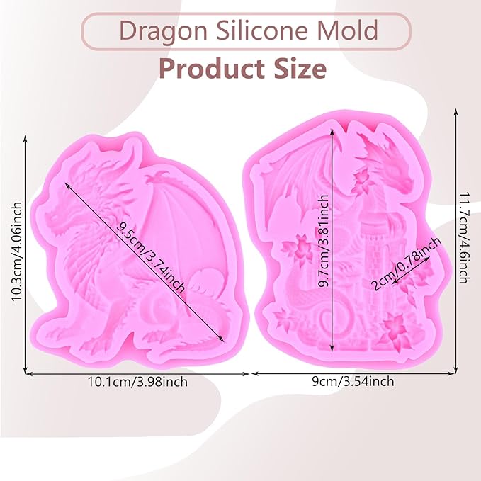 Dragon Silicone Mold Dragon Castle Fondant Molds For Cake Decoration Cupcake Topper Candy Polymer Clay Chocolate Gum Paste Set Of 2