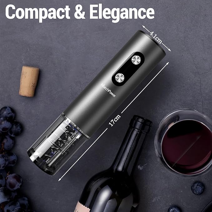 Marchpower Electric Wine Bottle Opener, Cordless Rechargable Automatic Red Wine Corkscrew with Aerator Pourer, Foil Cutter, Vacuum Preservation Stopper and Base, Home Bar Accessories for Wine Lovers