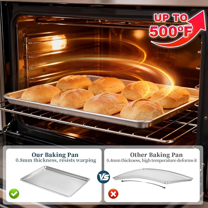 Full Size Commercial Quality Baking Sheet Pan, Bastwe Aluminum Cookie Tray Pan for Oven, Freezer, Bakery, Hotel Restaurant, Thick Steel Rim Prevents Warping (12 Pack, 26 x 18 Inch)