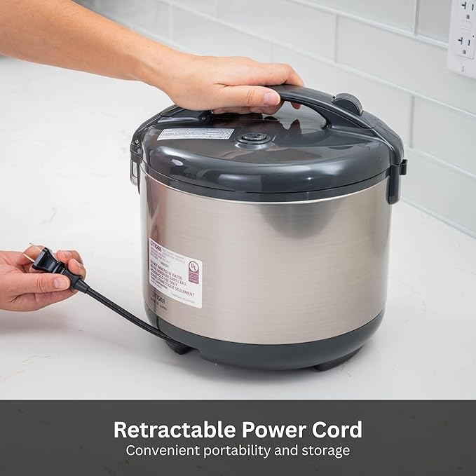 Tiger JNP-S15U-US 8 Cup Capacity White Rice Cooker with Non-Stick Inner Pot, Retractable Power Cord, and Keep Warm up to 12 hours (Urban Satin)