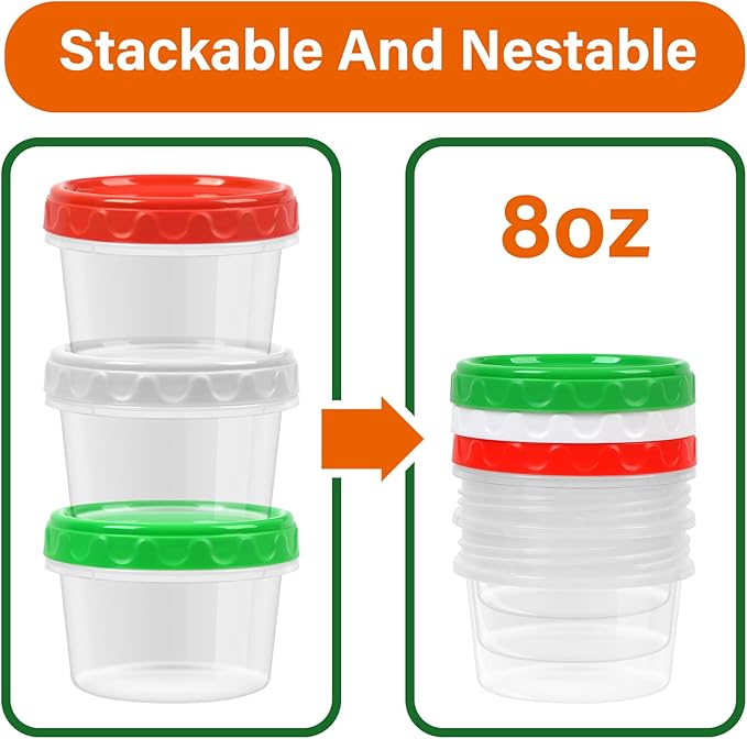 EONJOE 8 oz Small Freezer Containers with Lids Stackable Plastic Food Storage Container 1 Cup Meal Prep Bowls Airtight Dishwasher Safe,6-pack