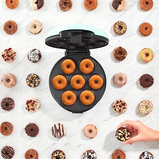 Donut Maker, Electric Non-Stick Surface Makes 7 Small Doughnuts Mini Donut Maker Machine, Mini Doughnut Maker Pancake Maker for Breakfast, Snacks, Desserts & More, Pink
