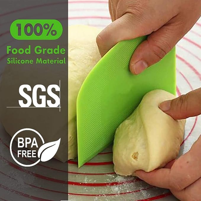 SURDOCA Dough Scraper Bench Scraper - 3P 14.2x8.5" Plastic Flexible Bowl Scraper, Sharp Edge & Angles Cake Scraper. Non-Slip Bakeware Decorating Tools Sculpting & Modeling Tools - Green+Blue+Green