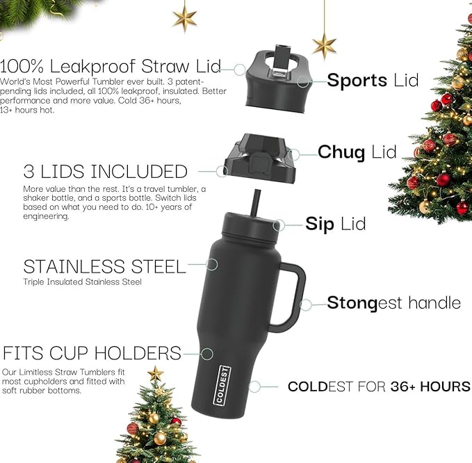 Coldest Tumbler with Handle and Straw, 100% Leak Proof Insulated Tumbler with Lid and Straw (3 Lids), Stainless Steel Tumblers for Women & Men, Cup Holder Friendly Base, 36 oz (Courting Couples)