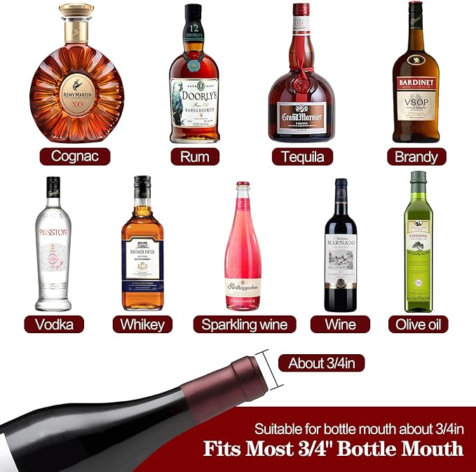 48 Pack Liquor Pour Spout, Stainless Steel Classic Bottle Pourers with Rubber Dust Cap, Speed Wine Bottle Pourer for Liquor Bottle, Oil Bottles