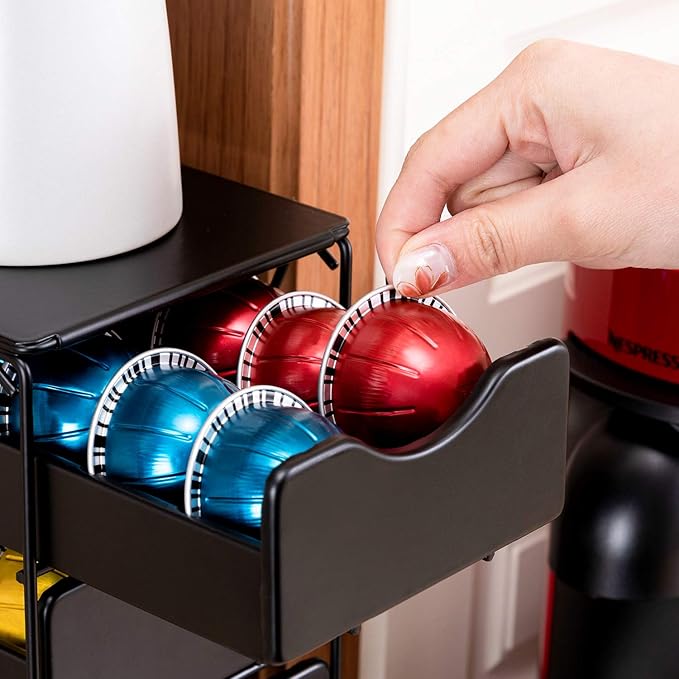 FlagShip for Nespresso Pod Holder Drawer Large Mullti Tier Coffee Pod Holder Vertuo (4 Tier (80Pods Capacity))