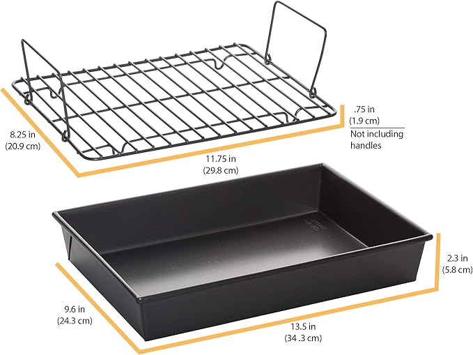 Chicago Metallic Professional Non-Stick Roast Pan with Non-Stick Rack, 13-Inch-by-9-Inch